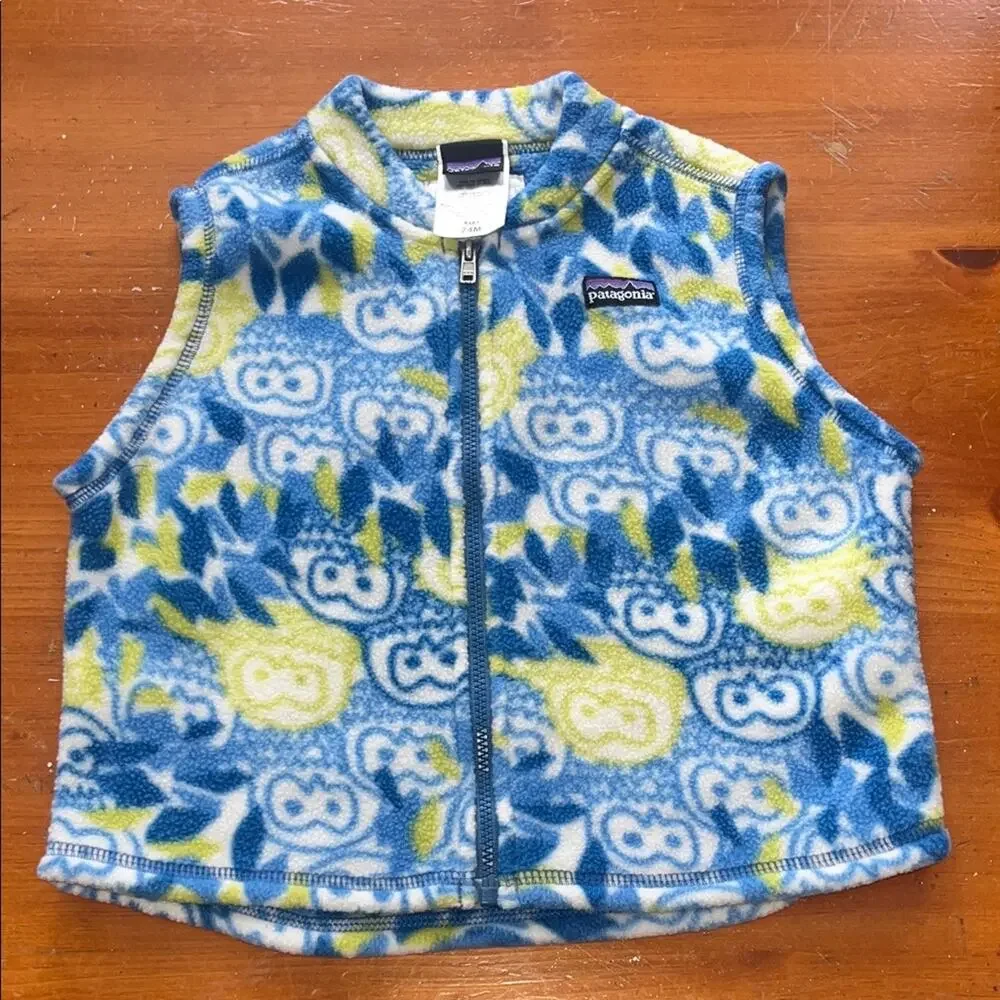 Patagonia Vibrant Blue and Yellow Owl Patterned Vest